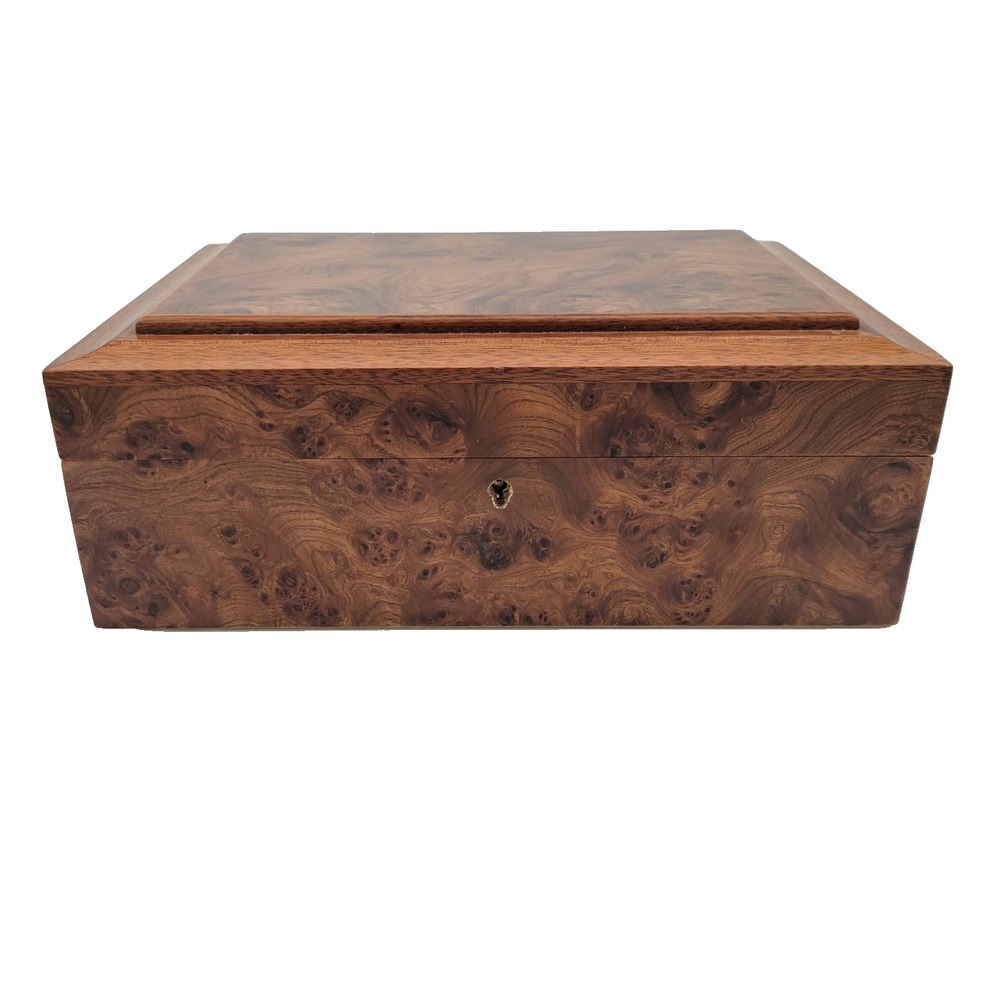 Vintage Agresti Burl Wood Valet Dresser Jewelry Trinket Box Made In Italy Brown